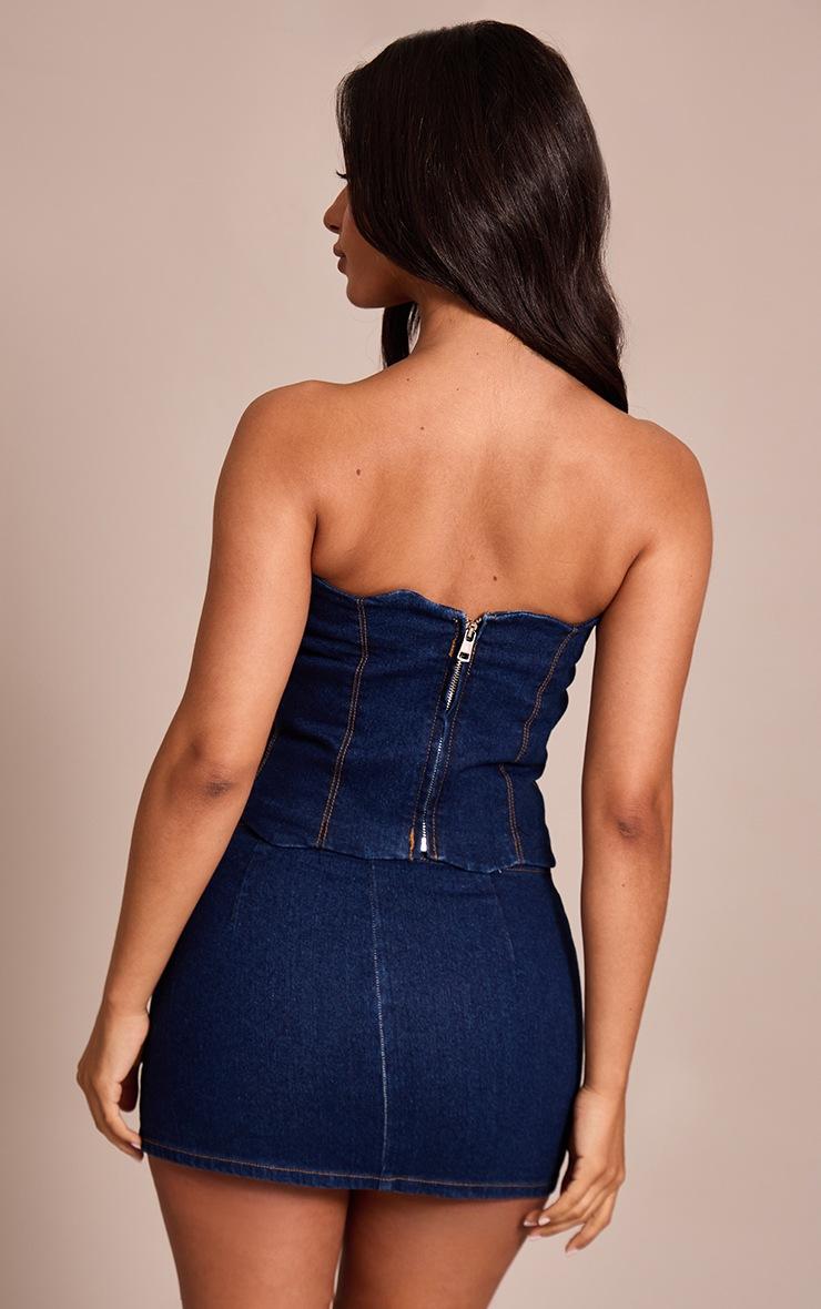 Pretty Little Thing Petite Indigo Denim Scalloped Edge Bandeau Top