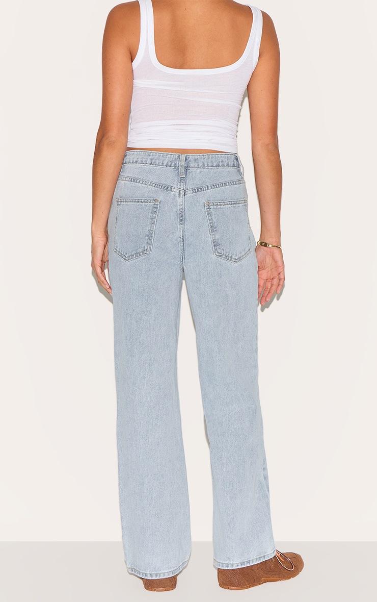 Pretty Little Thing Petite Light Blue Denim Asymmetric Waistband Straight Leg Jeans