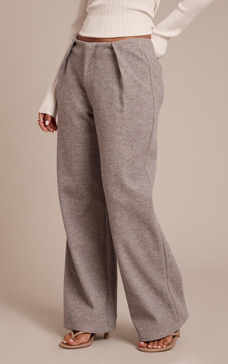 Pretty Little Thing Petite Light Grey Wool Look Belted Pants