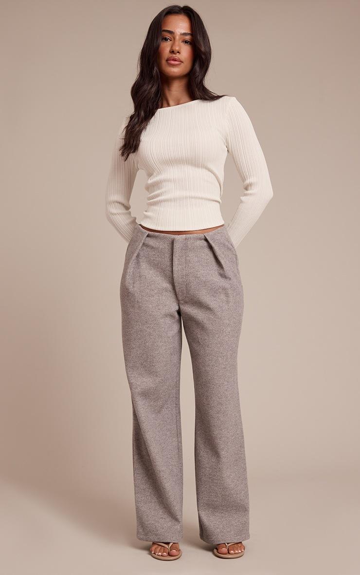 Pretty Little Thing Petite Light Grey Wool Look Belted Pants