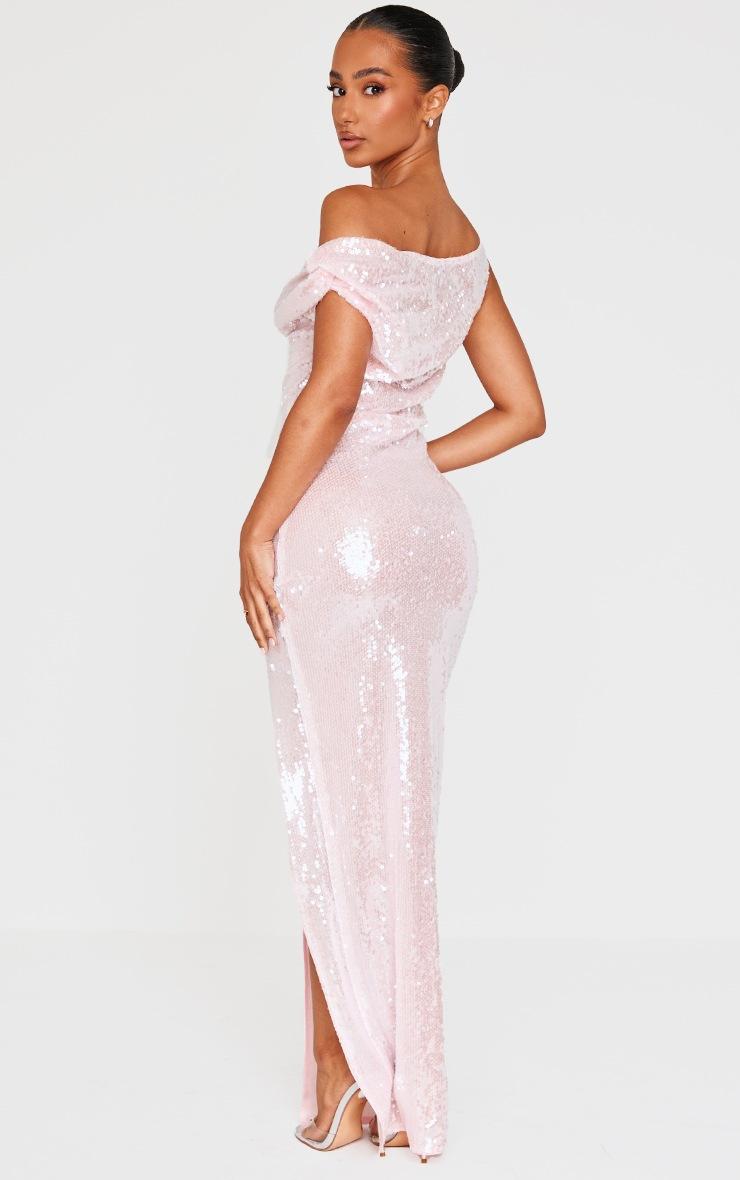 Pretty Little Thing Petite Light Pink Twist Detail Sheer Side Split Sequin Maxi Dress