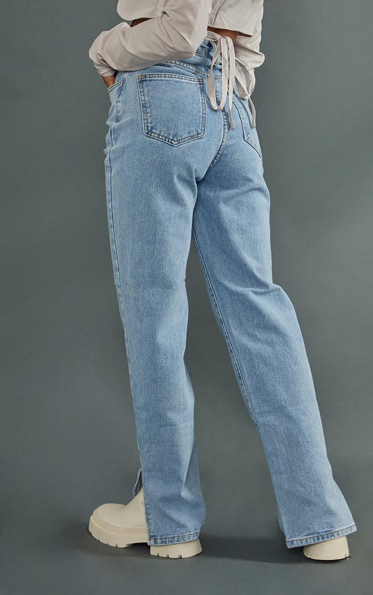 Pretty Little Thing Petite Light Wash Split Hem Jeans