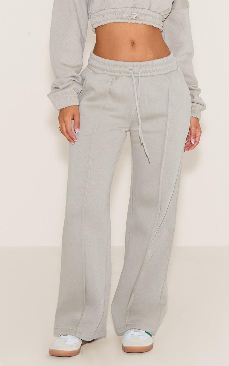 Pretty Little Thing Petite Moss Grey Wide Leg Seam Detailed Sweatpants