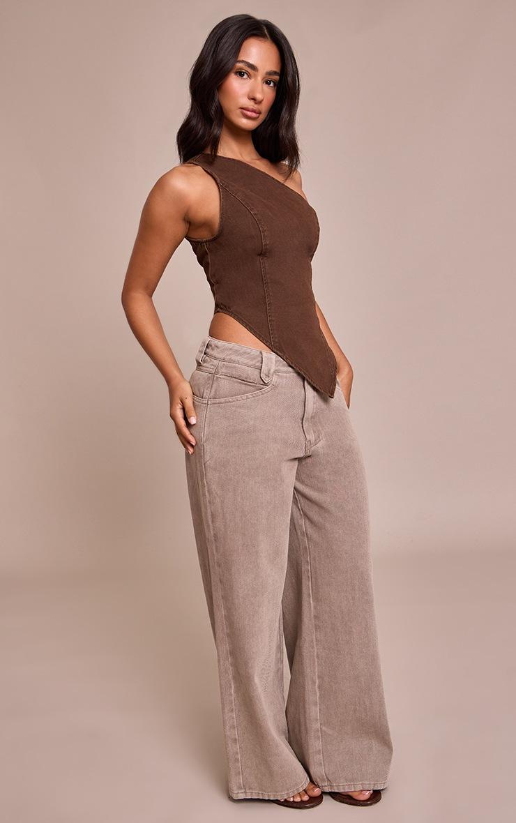 Pretty Little Thing Petite Mushroom Tinted Wide Leg Jeans