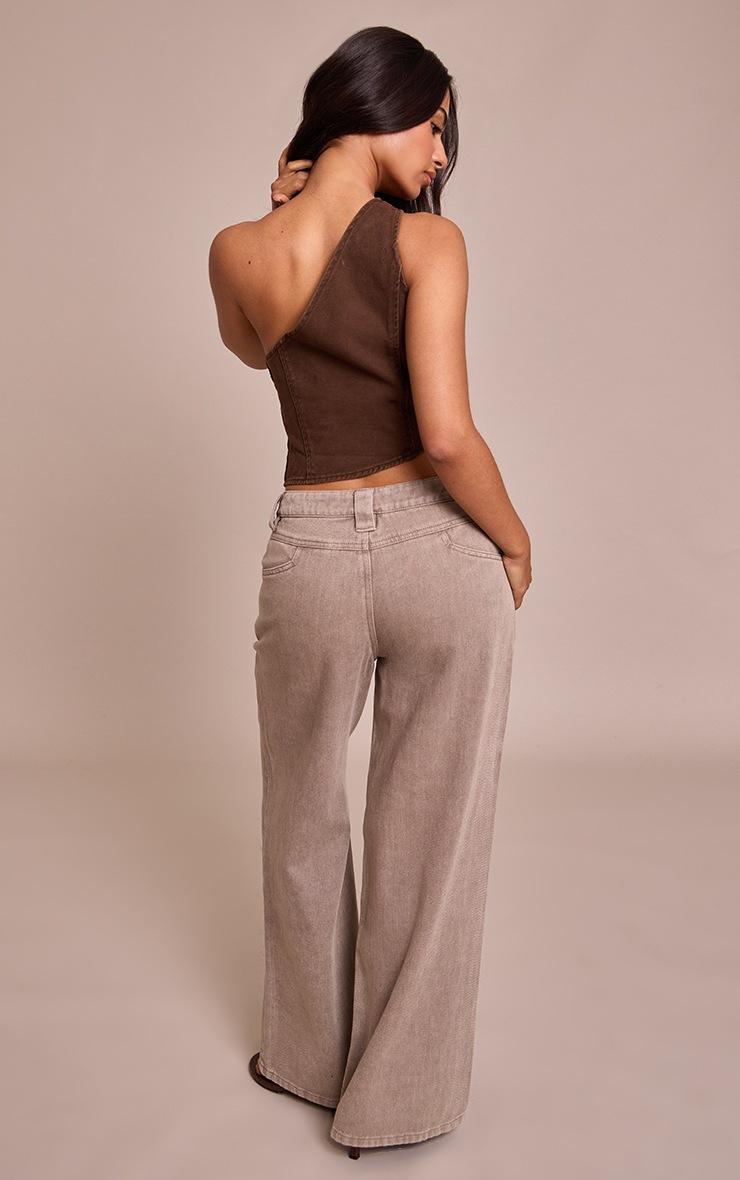 Pretty Little Thing Petite Mushroom Tinted Wide Leg Jeans