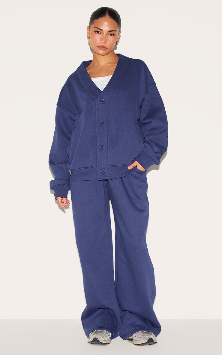 Pretty Little Thing Petite Navy Button Up Side Pocket Sweatshirt