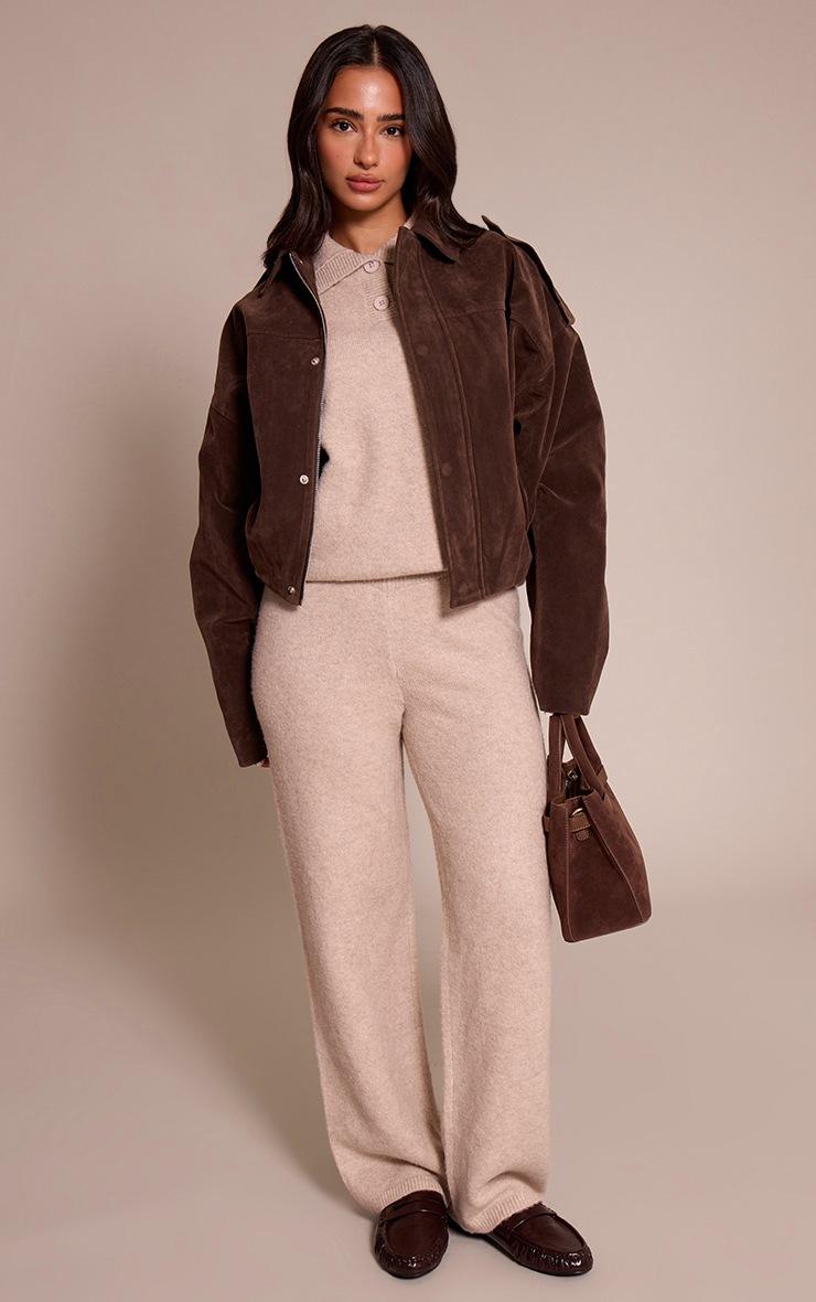 Pretty Little Thing Petite Oatmeal Collared Button Up Knitted Sweater