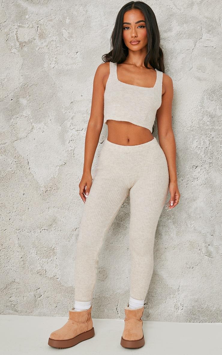 Pretty Little Thing Petite Oatmeal Rib Knit Leggings