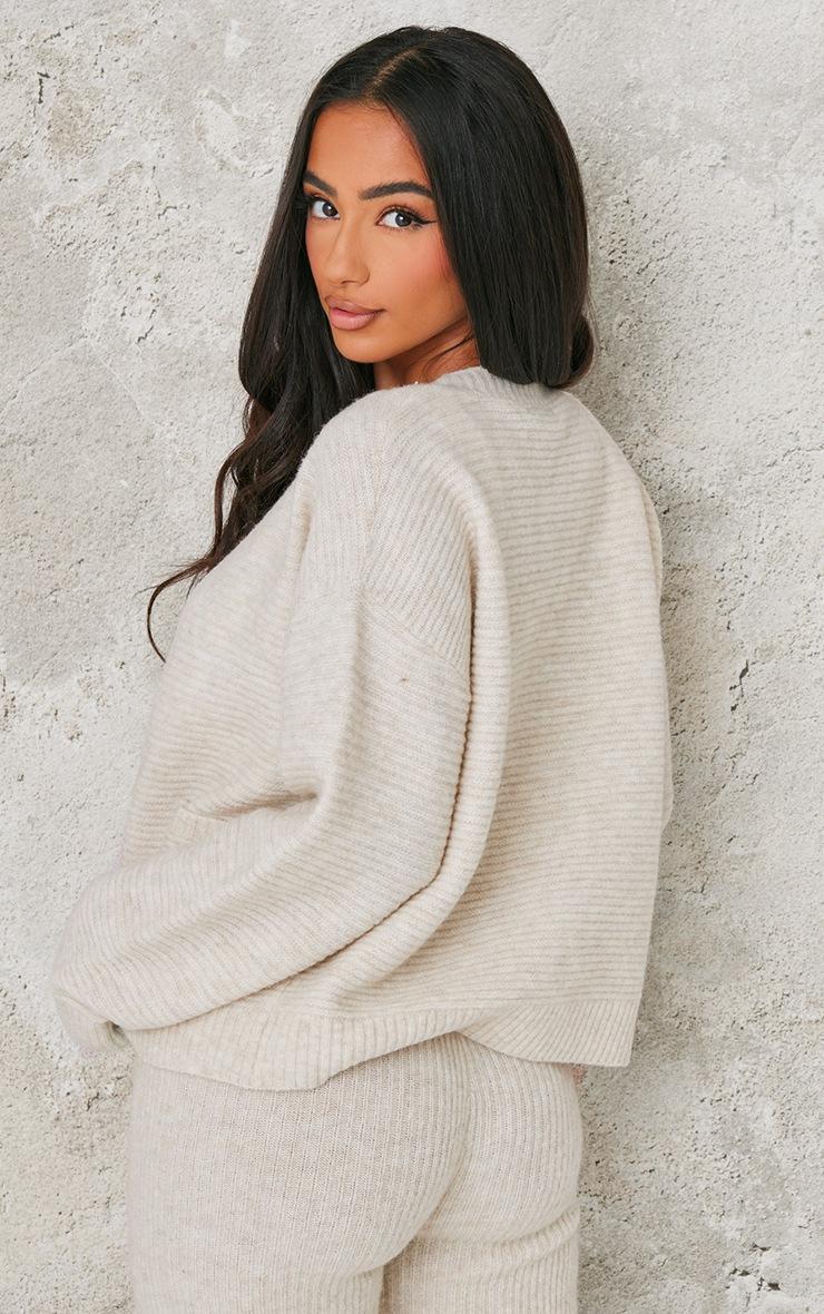 Pretty Little Thing Petite Oatmeal Rib Knit Oversized Cardigan
