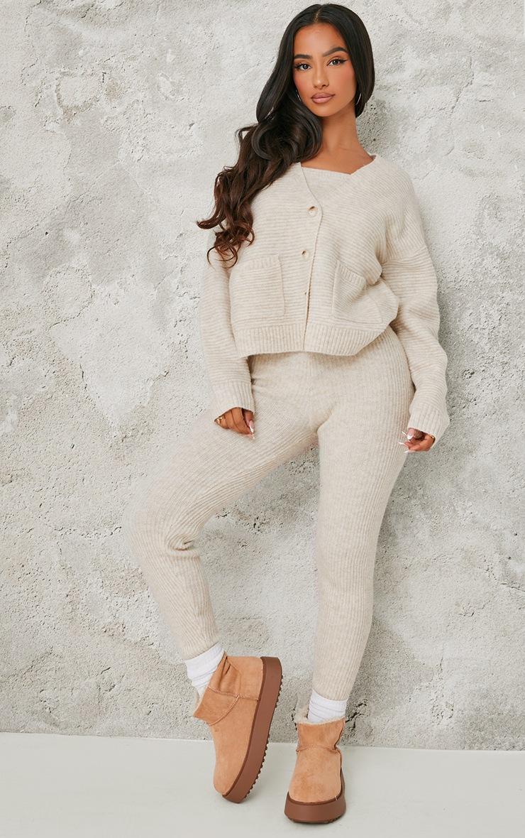 Pretty Little Thing Petite Oatmeal Rib Knit Oversized Cardigan