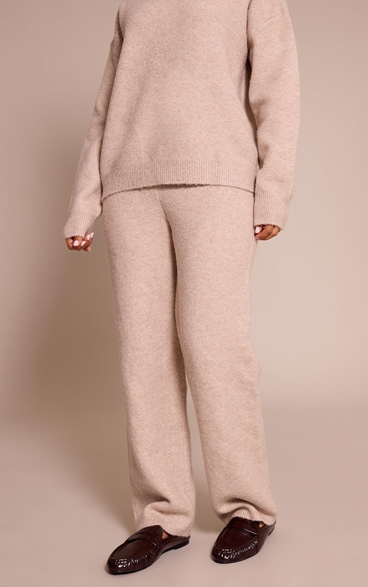 Pretty Little Thing Petite Oatmeal Ribbed Waist Knitted Wide Leg Pants