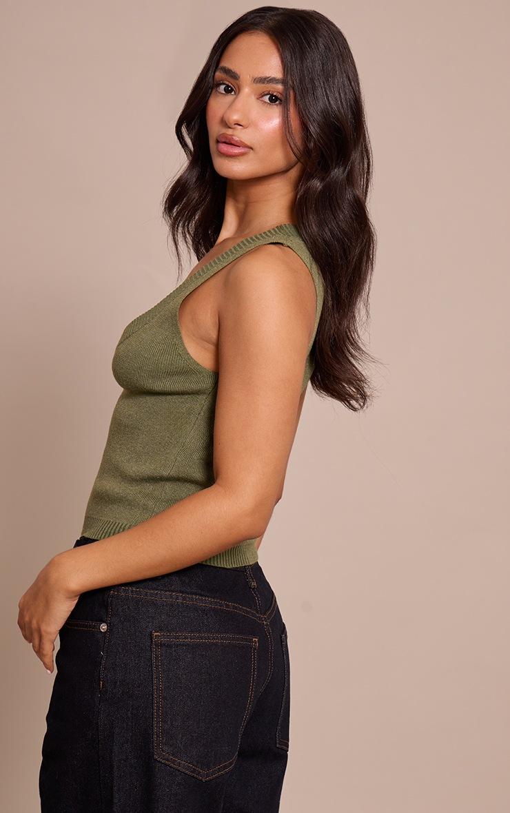 Pretty Little Thing Petite Olive Ribbed Knitted Vest Top