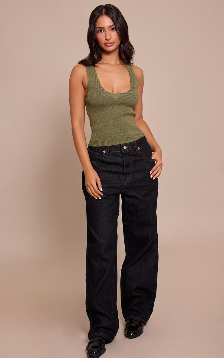 Pretty Little Thing Petite Olive Ribbed Knitted Vest Top