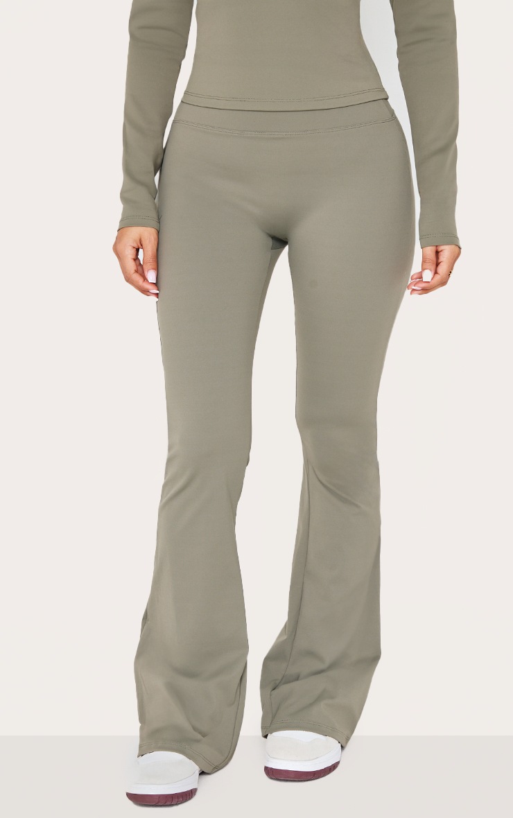 Pretty Little Thing Petite Olive Sculpt High Waist Flared Yoga Pants