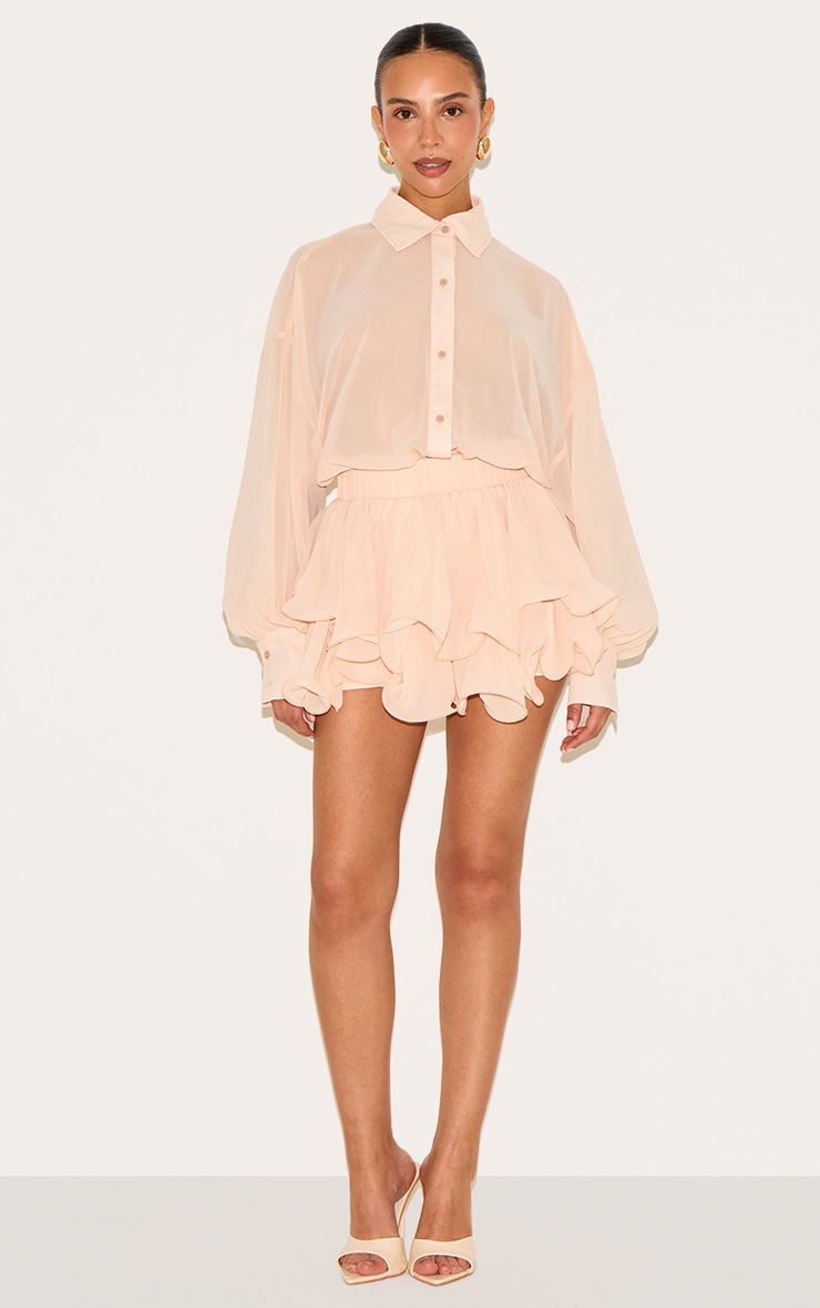 Pretty Little Thing Petite Peach Chiffon Long Sleeve Romper