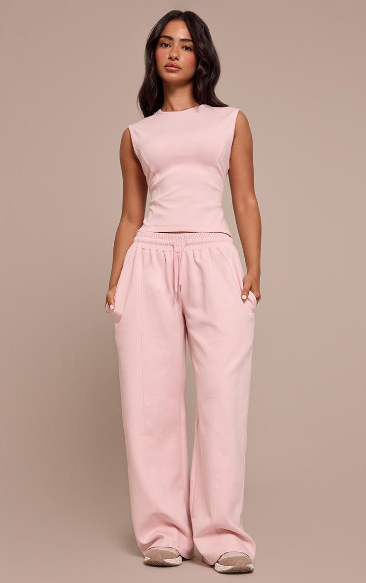 Pretty Little Thing Petite Pink Interlock Wide Leg Sweatpants