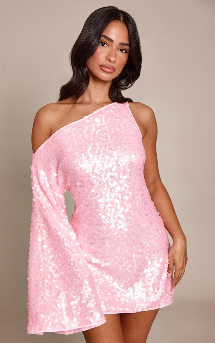 Pretty Little Thing Petite Pink Sequin Asymmetric Mini Dress