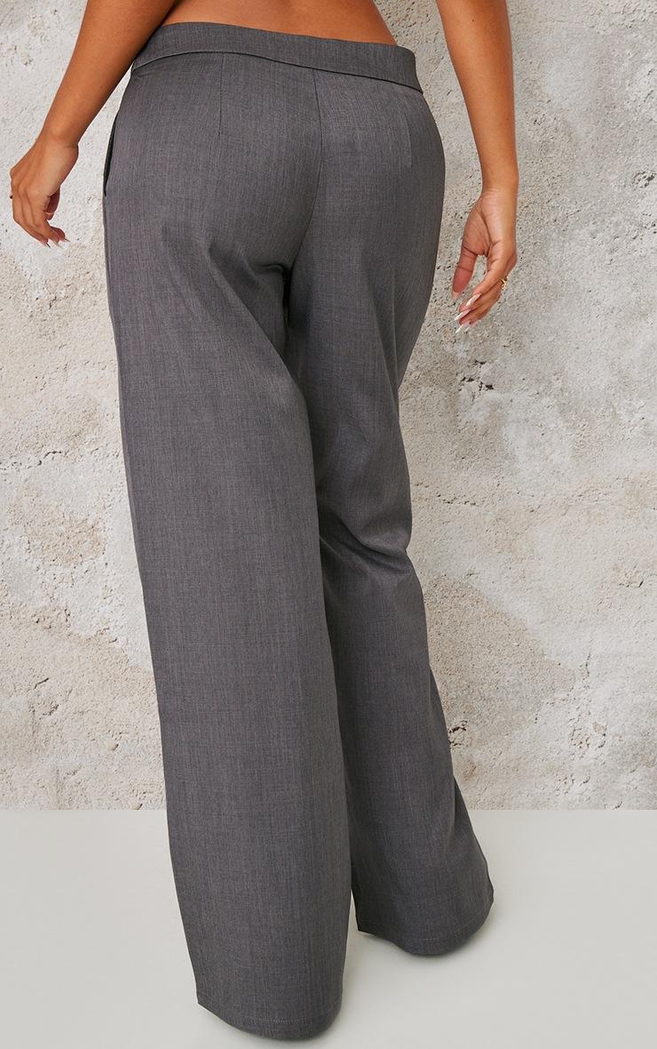 Pretty Little Thing Petite Premium Grey Woven Low Rise Wide Leg Pants