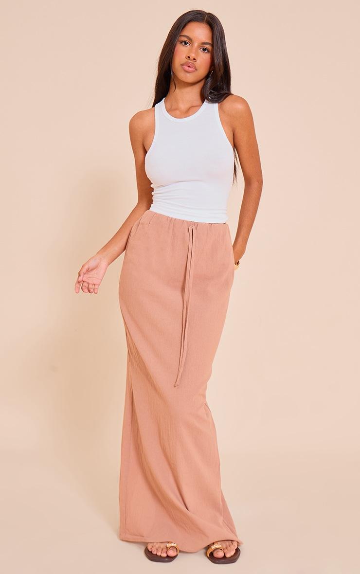 Pretty Little Thing Petite Rust Linen Look Maxi Skirt