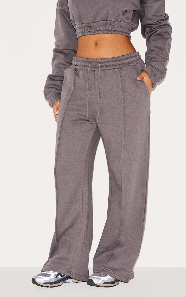 Pretty Little Thing Petite Steel Blue Wide Leg Seam Detailed Sweatpants