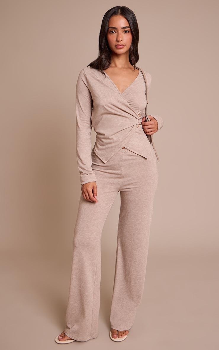 Pretty Little Thing Petite Stone Jersey Wide Leg Pants