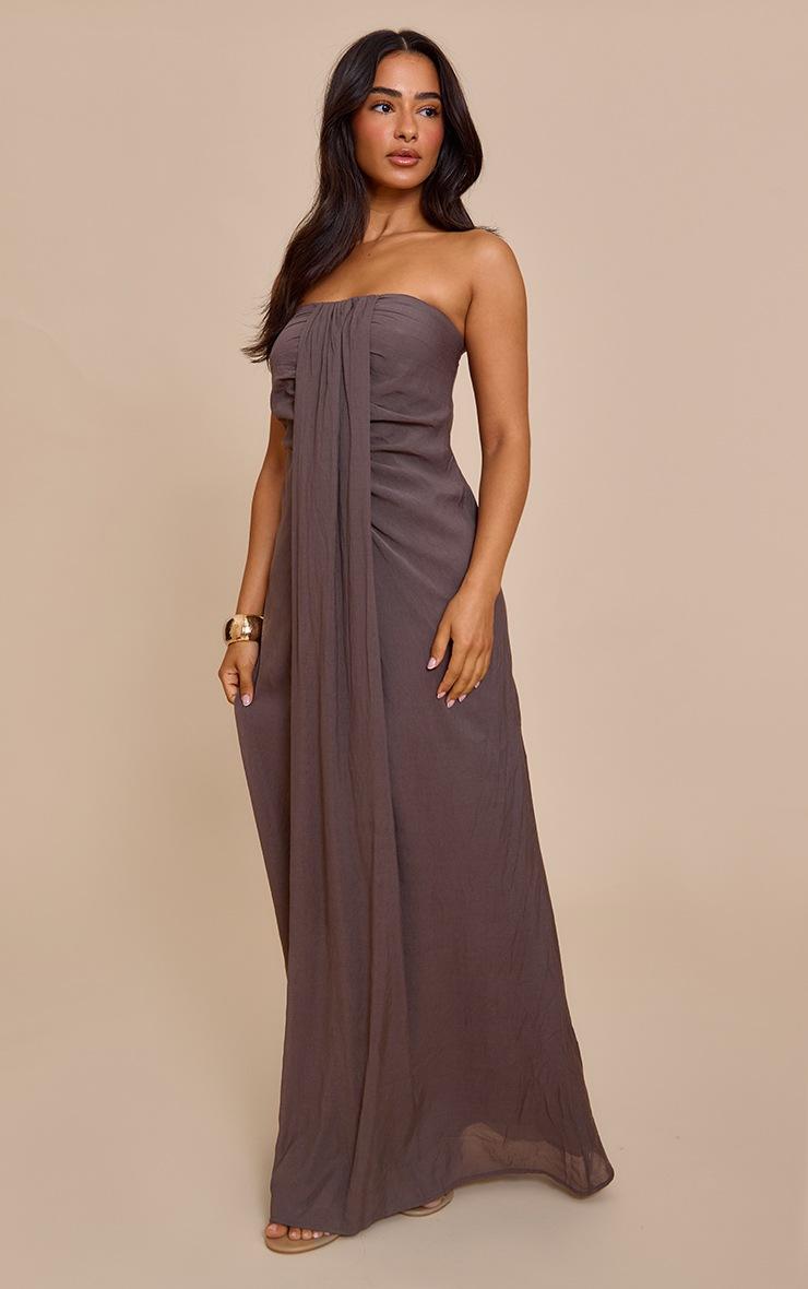 Pretty Little Thing Petite Taupe Bandeau Drape Detail Maxi Collum Dress