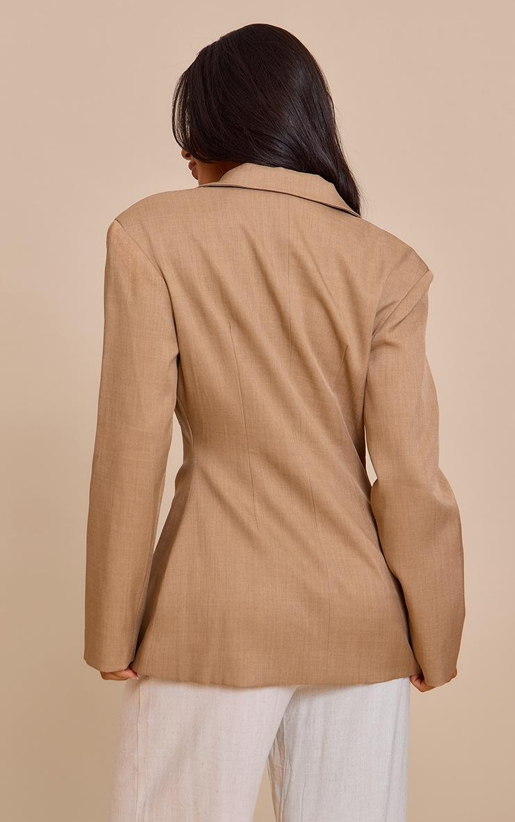Pretty Little Thing Petite Taupe Cross Front Boxy Tailored Blazer