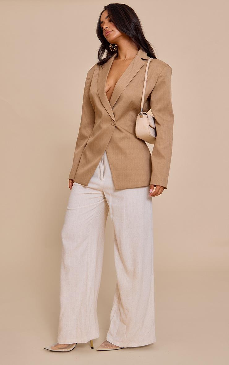 Pretty Little Thing Petite Taupe Cross Front Boxy Tailored Blazer