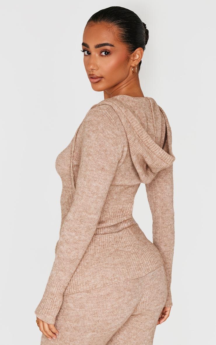 Pretty Little Thing Petite Taupe Knit Long Sleeve Zip Up Hoodie