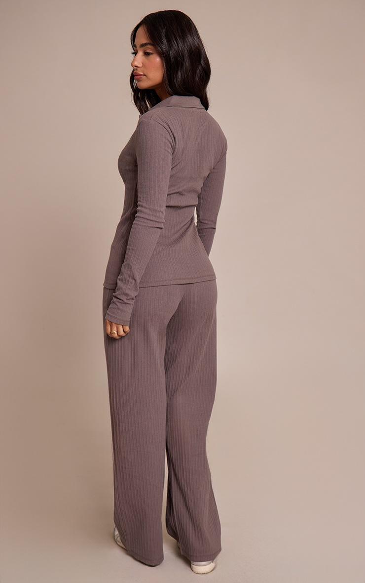 Pretty Little Thing Petite Taupe Rib Drawstring Waist Pants