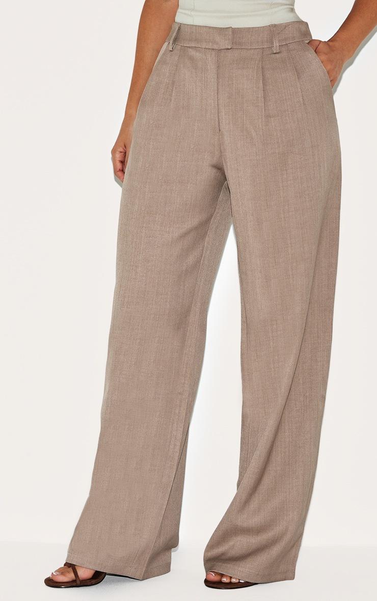 Pretty Little Thing Petite Taupe Wide Leg Tailored Pants