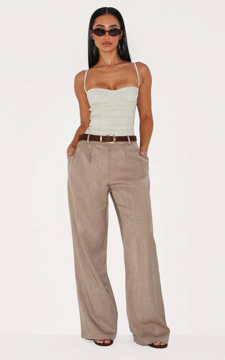 Pretty Little Thing Petite Taupe Wide Leg Tailored Pants