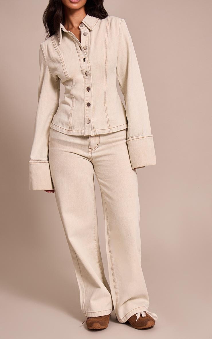 Pretty Little Thing Petite Washed Stone Straight Leg Jeans