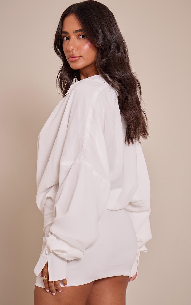 Pretty Little Thing Petite White Chiffon Cowl Neck Collared Dress