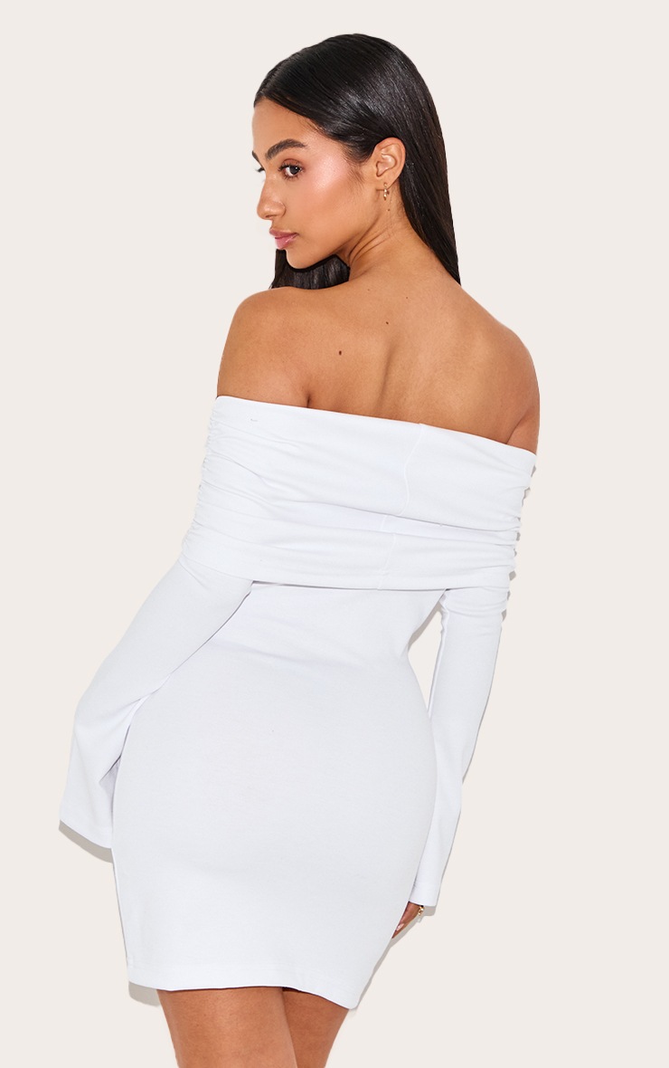 Pretty Little Thing Petite White Foldover Bandeau Long Sleeve Mini Dress