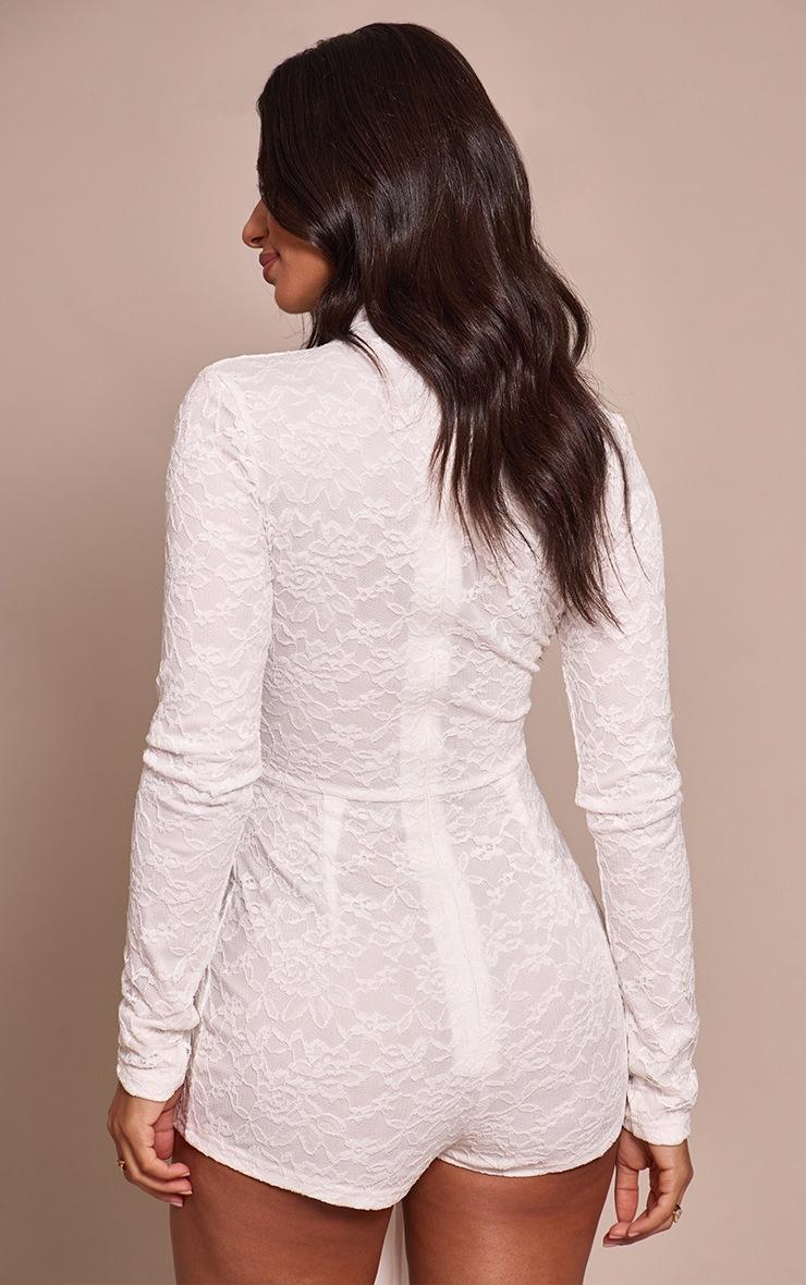 Pretty Little Thing Petite White Lace Fitted Romper With Wrap Around Detail