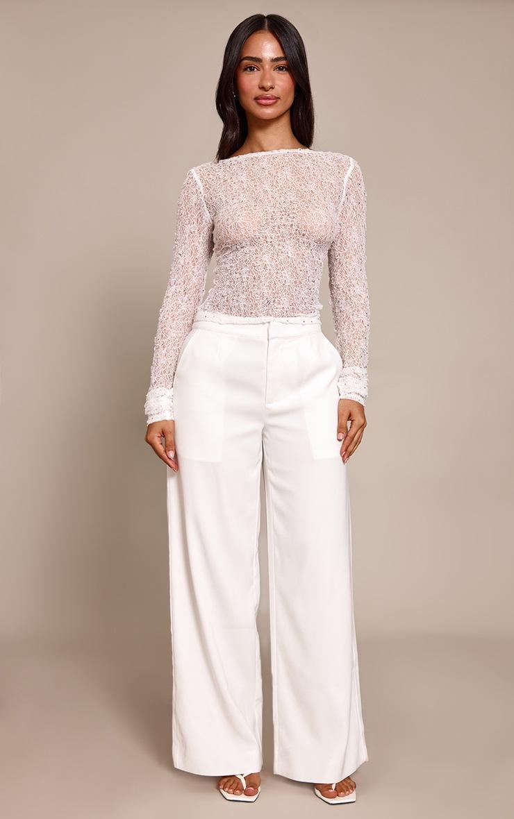 Pretty Little Thing Petite White Sequin Lace Scoop Back Top