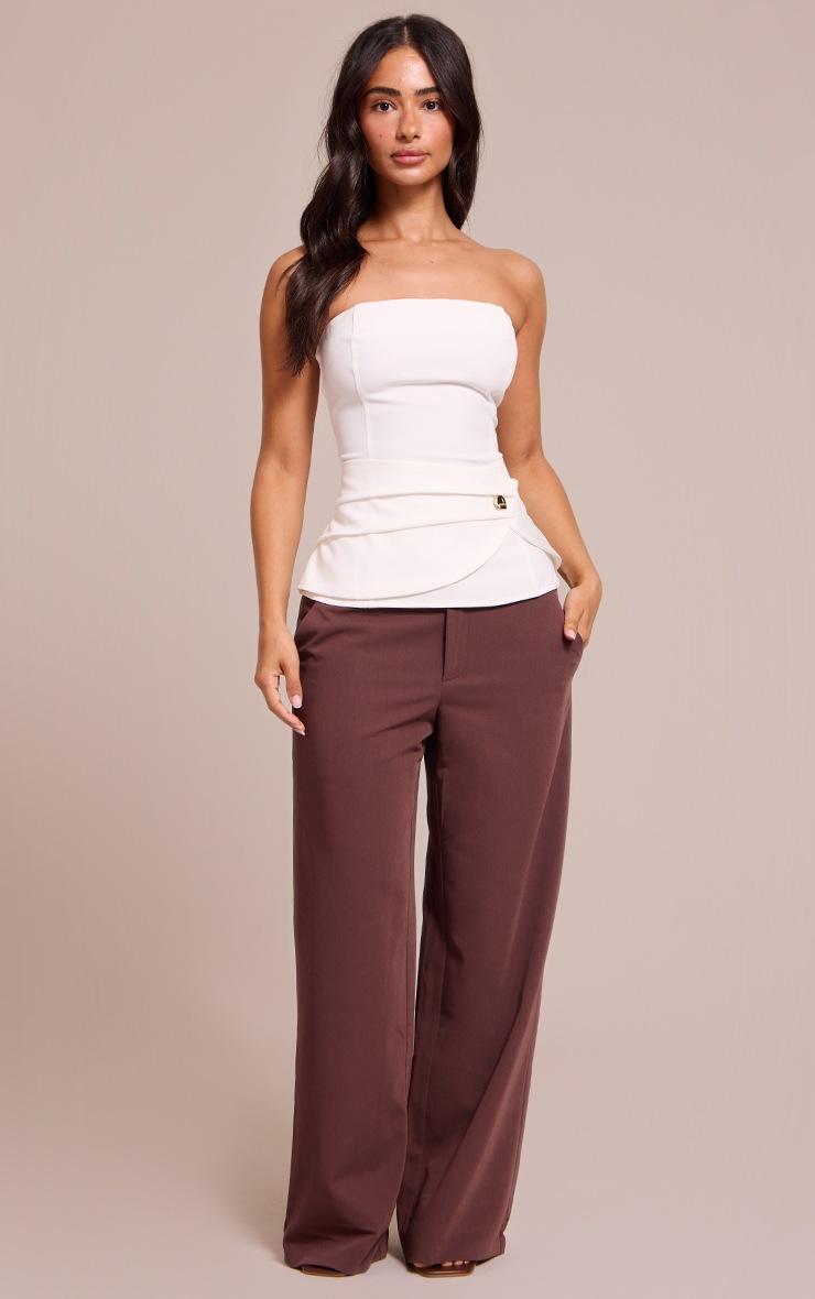 Pretty Little Thing Petite White Trim Detail Asymmetric Bandeau Top