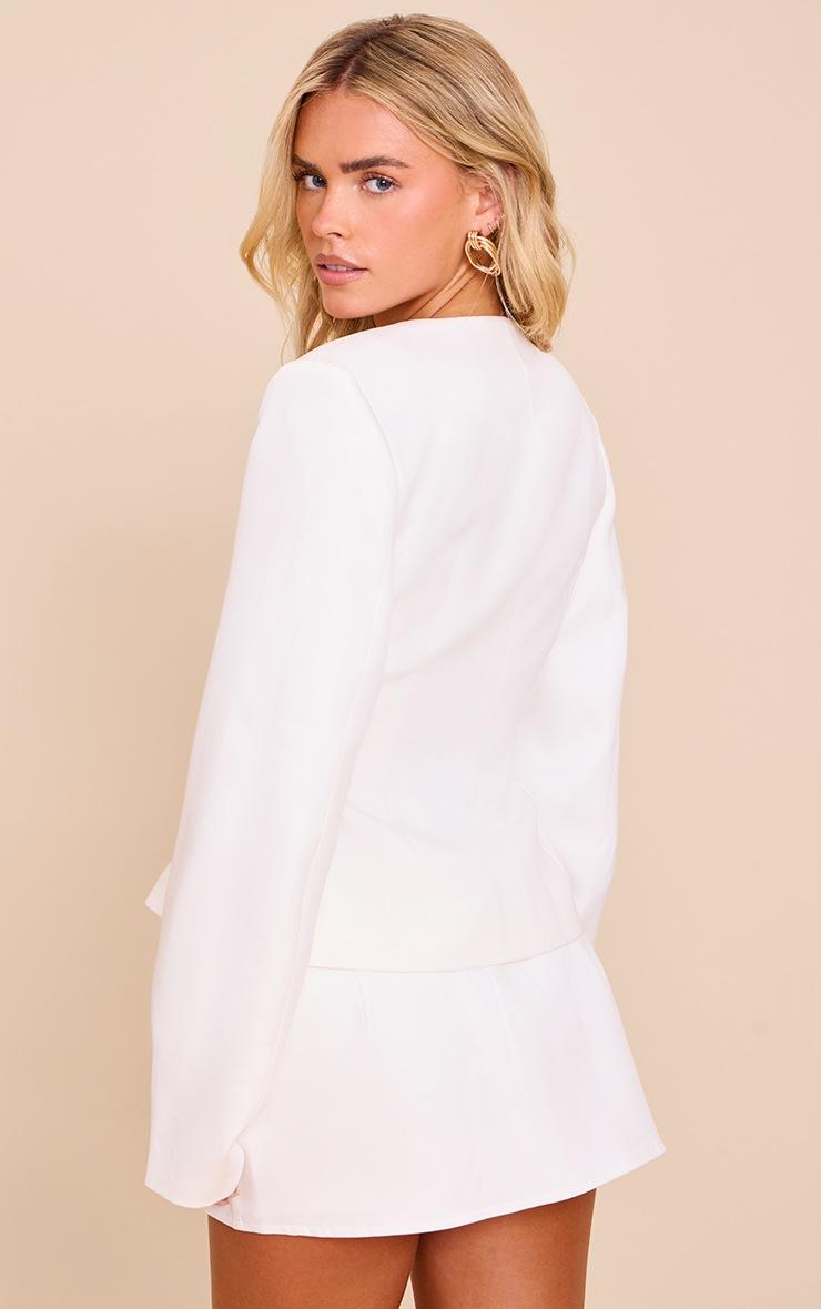 Pretty Little Thing Petite White Woven Cinched Waist Cocoon Sleeve Button Up Blazer