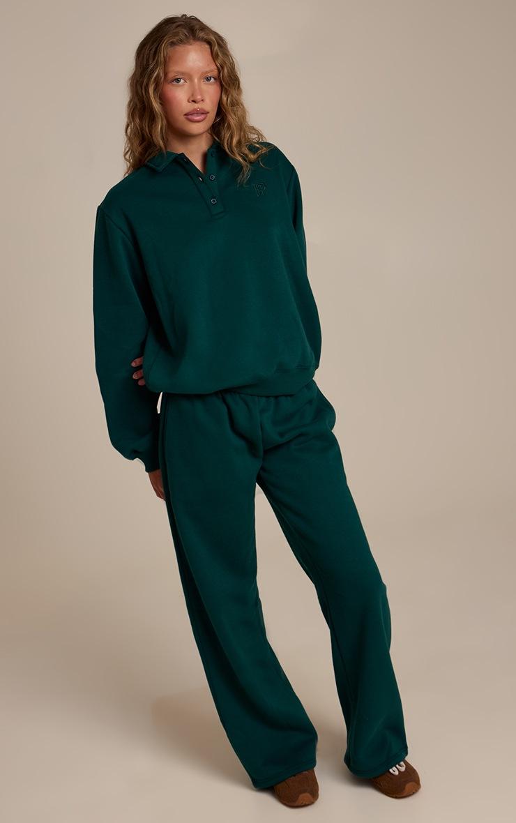 Pretty Little Thing Pine Green Cotton Fleece Straight Leg Sweatpants