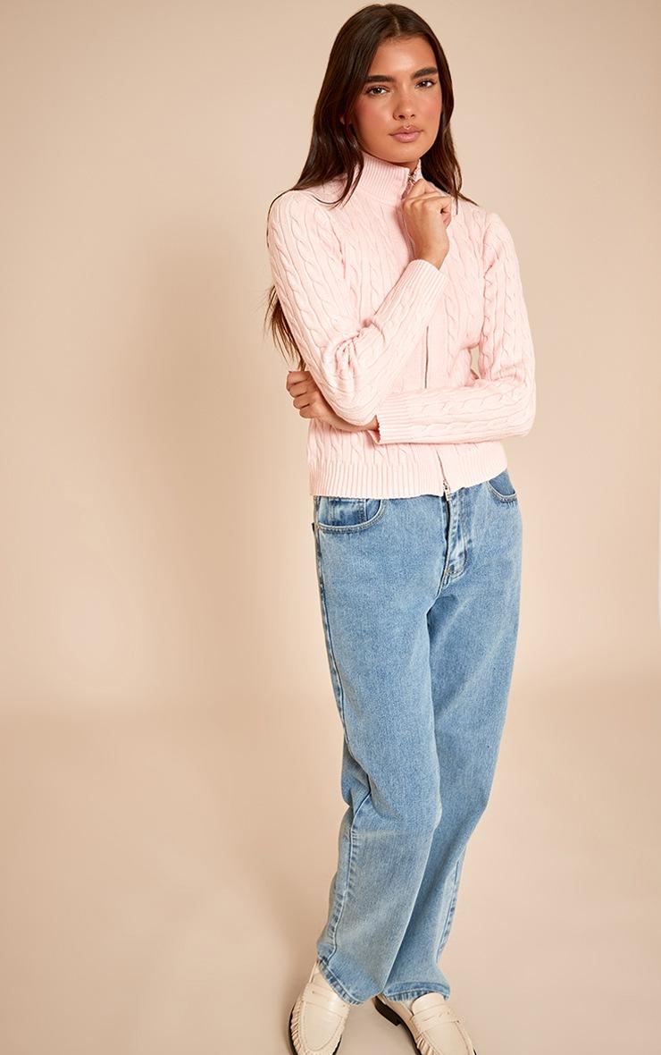 Pretty Little Thing Pink Cable Knit Long Sleeve Zip Up Sweater