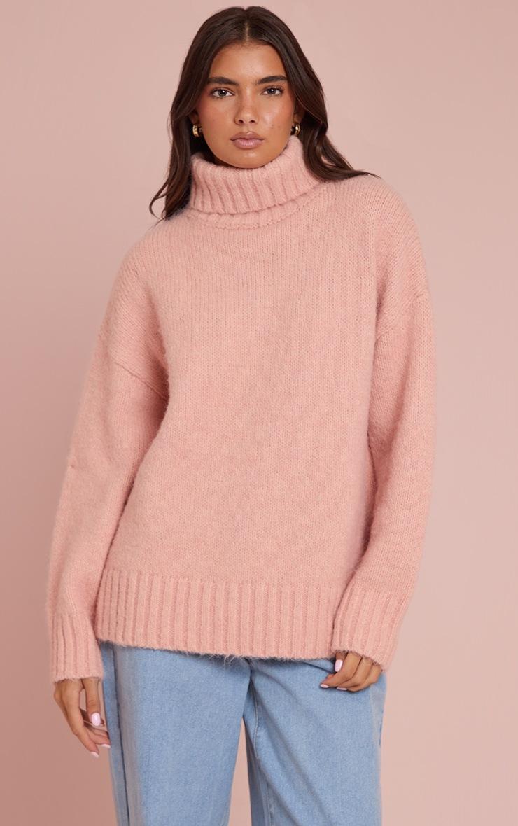 Pretty Little Thing Pink Roll Neck Balloon Sleeve Oversized Sweater