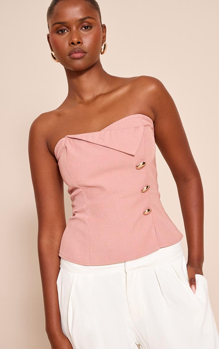 Pretty Little Thing Pink Woven Trim Detail Bandeau Top