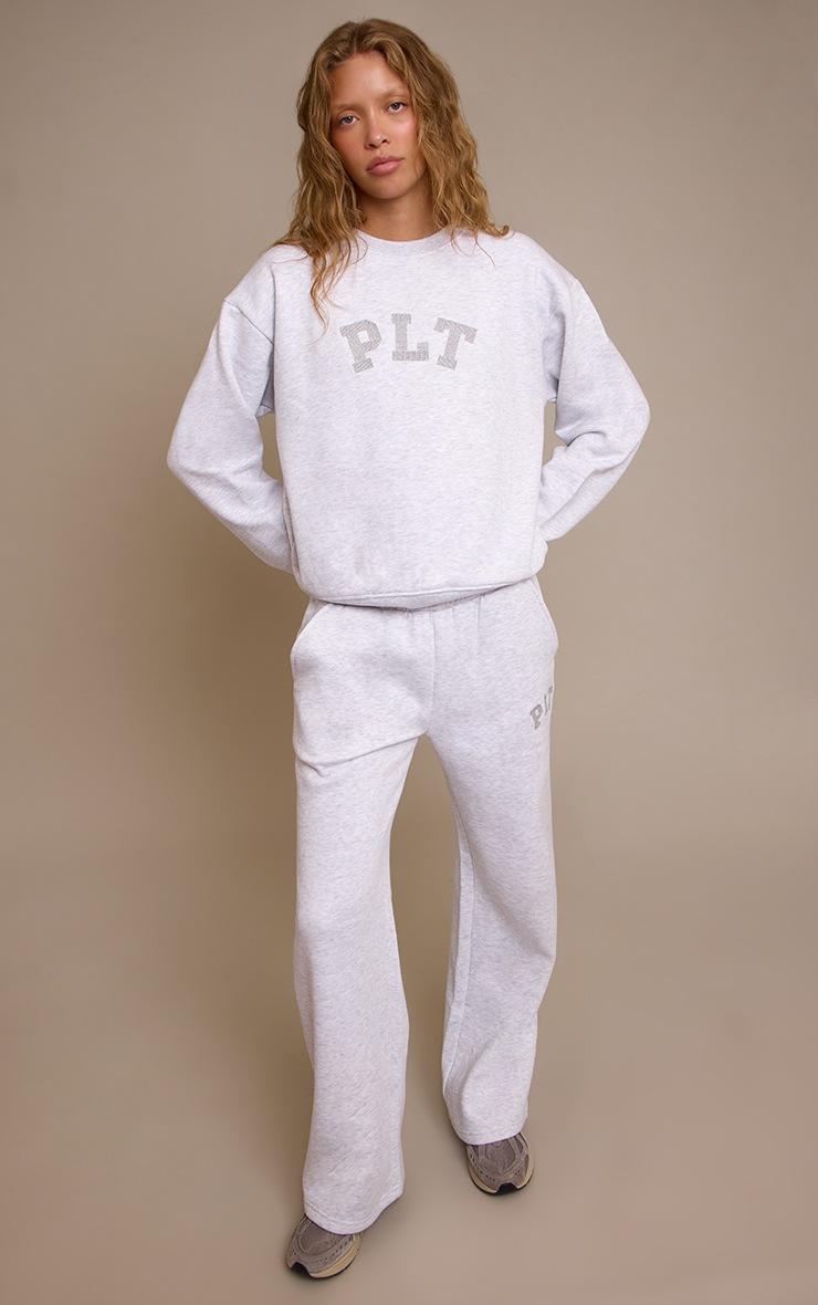 Pretty Little Thing PLT Ash Grey Glitter Logo Pullover Sweatshirt