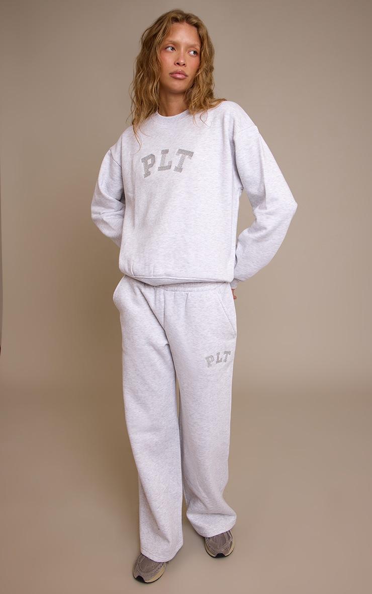 Pretty Little Thing PLT Ash Grey Glitter Logo Straight Leg Sweatpants