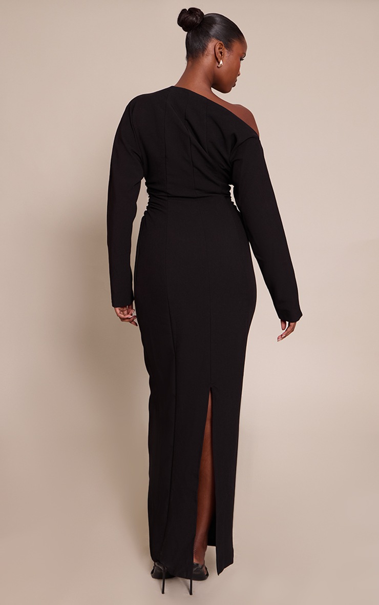 Pretty Little Thing PLT Label Black Asymmetric Batwing Sleeved Cinched Waist Maxi Dress