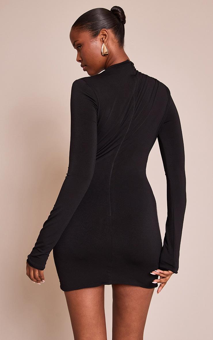 Pretty Little Thing PLT Label Black Double Layer Slinky Trim Detail Plunge Bodycon Dress