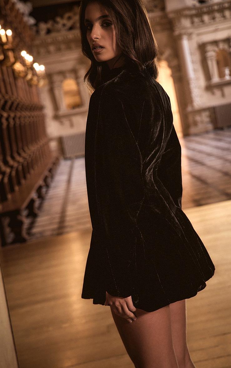 Pretty Little Thing PLT Label Black Velvet Godet Long Sleeve Romper