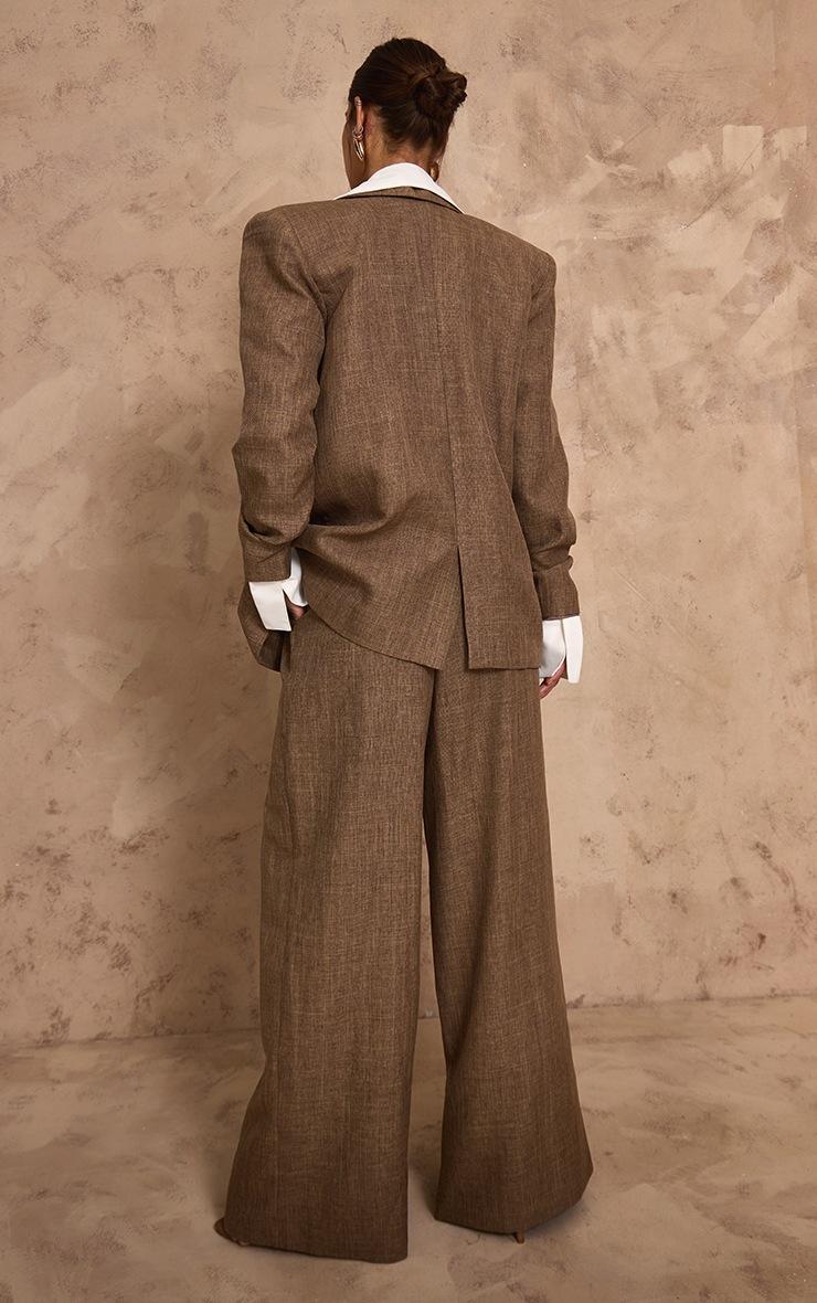 Pretty Little Thing PLT Label Chocolate Brown Textured Wide Leg Pants
