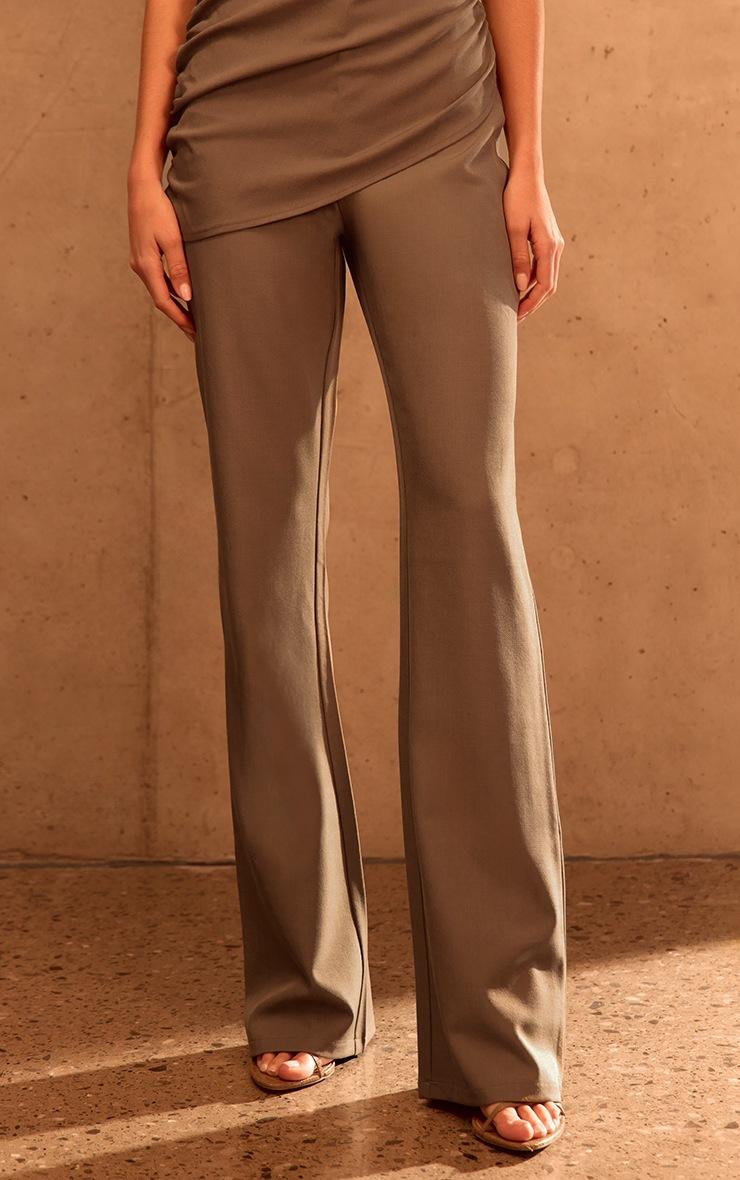 Pretty Little Thing PLT Label Dark Taupe Tailored Straight Leg Pants